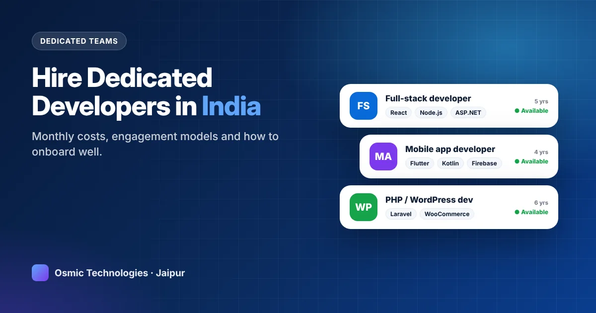 Hire dedicated developers in India – costs, engagement models and onboarding