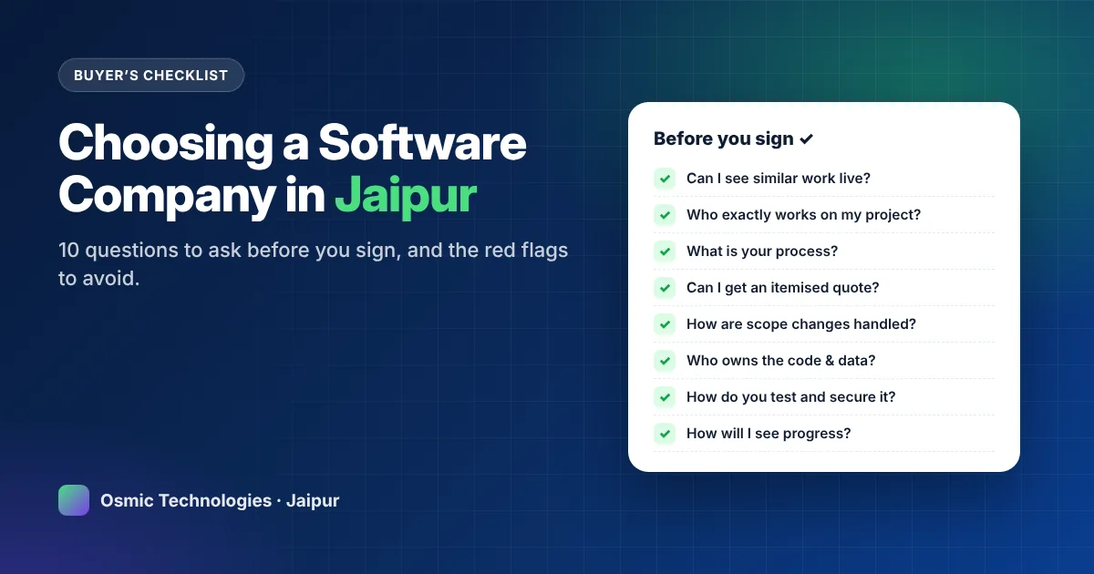 How to choose a software development company in Jaipur – 10 questions checklist